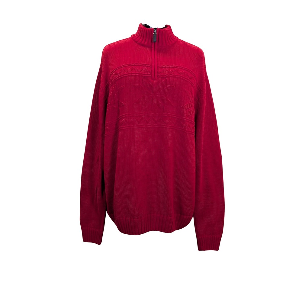 Chaps Mens XL Red 100% Cotton Quarter Zip Ski Sweater Nordic Snowflake Knit